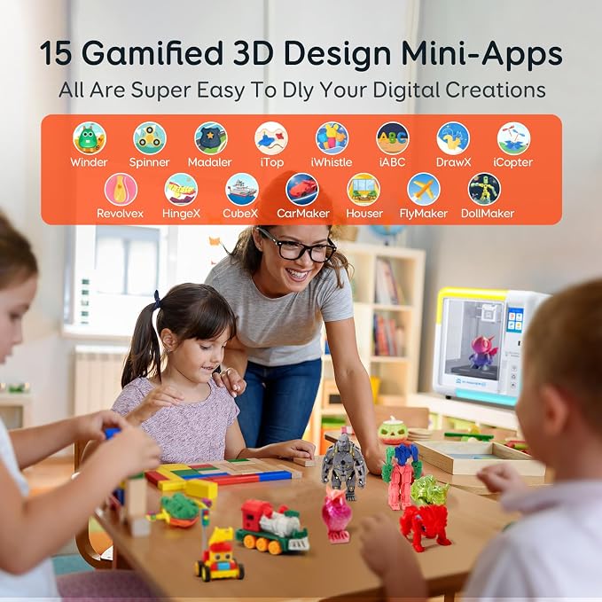AOSEED 3D Printer for Kids & Beginners, AI-Powered Toy Maker with Leveling-Free Design, 400mm/s Speed, 17+ Design Modules, 8 PLA Filaments, Enclosed Mini 3D Printer for Home & School, X-Maker AI+