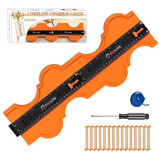 TOOLIFE Connectable Contour Gauge 20 Inch with Lock, Profile Gauge Shape Duplicator Tool, Dual Scale Outline Measuring Tool for Flooring, Tile, Laminate, Woodworking, Carpentry