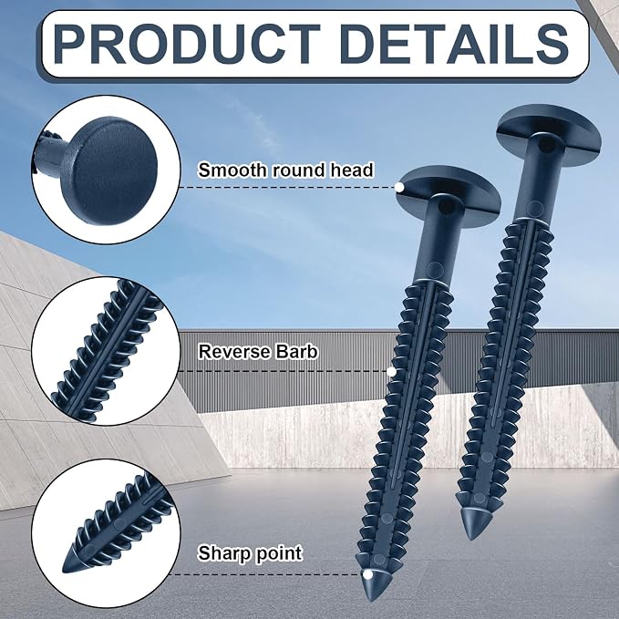 Blulu 120 Pcs 3 Inch Vinyl Shutter Fastener Window Panel Peg Lok Pin Pegs Screws Shutter Spikes Anchor (Classic Blue)