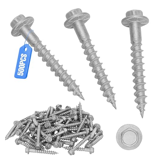 500QTY #10 x 1-1/2" Joist Hanger Screws,Replace 10112R500 Joist Hanger Screws & 10DNails,1/4" Hex Socket Wood Screws 0.370"-Dia Deck Screw Heavy‑Duty Deck Screw 500-Hour Salt Spray Rust Test