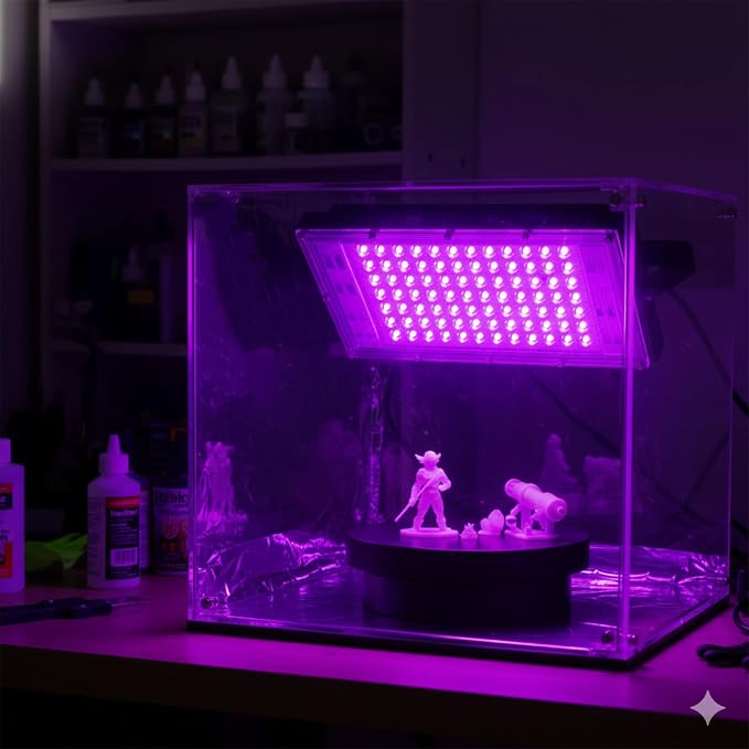 100W UV Resin Curing Light with Dual-Power 360° Rotating Turntable, 405nm UV Light for Resin, High-Power Lamp with 360° Adjustable Stand for SLA DLP LCD 3D Printers, DIY Curing Box