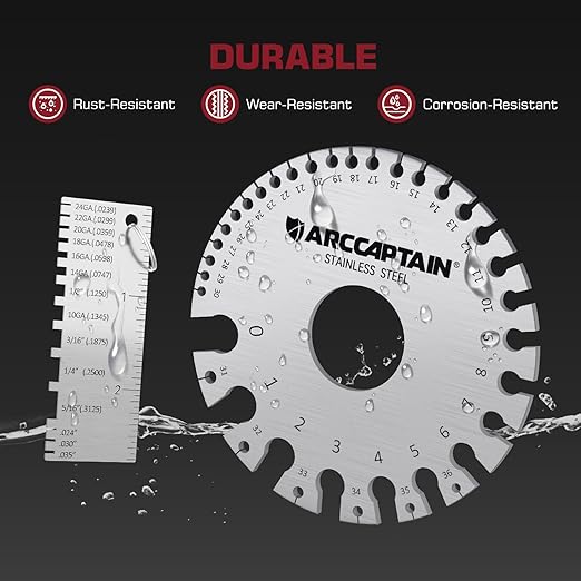 ARCCAPTAIN Metal Gauge Thickness Tool, Metal Thickness Gauge, Stainless Steel Metal Sheets Welding Material Thickness Gauge Standard Dual-Sided Round Thickness Measuring Tool