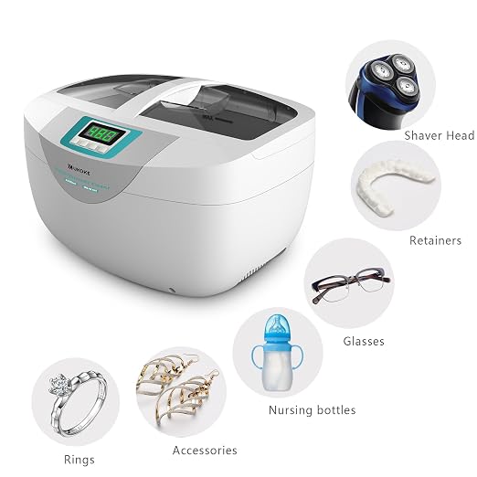 Ukoke UUC25W, Professional Jewelry Timer, Portable Household Ultrasonic Cleaning Machine, Eyeglasses Denture Cleaner, 2.5 L, Green