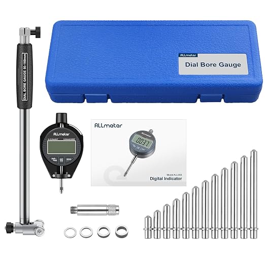 Digital Bore Gauge 50-160mm / 2-6",Internal Diameter Measuring Tool 0.01mm Resolution,Self-Centering Cylinder Bore Gauge Kit 12 Probes,6" Measuring Depth & Storage Case for Engine Cylinders