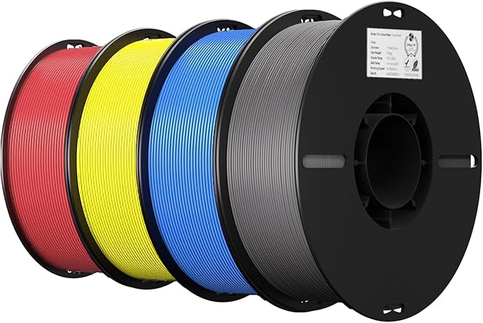 Creality 3D Printer Filament 1.75mm 4KG, PLA Filament Bulk +/- 0.02mm, 4 Pack 1kg Spool(2.2lbs) 3D Printing Filament Fits for Most FDM 3D Printers, Red Yellow Blue Grey