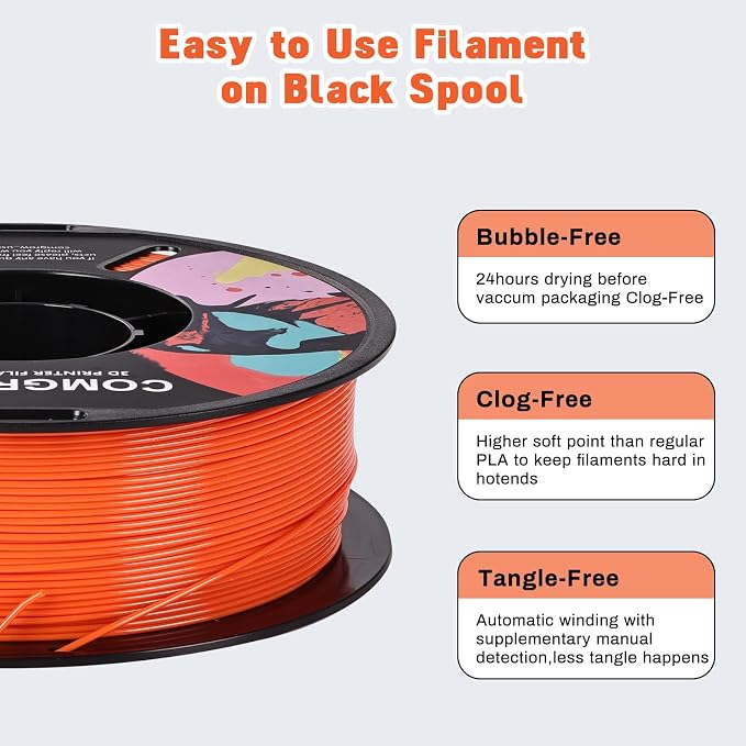 Comgrow PETG 3D Printer Filament 1.75mm, High Precision and Tough 3D Printer Filament 1kg (2.2LBS), Dimensional Accuracy +/- 0.02 mm, Fit Most 3D Printers Orange