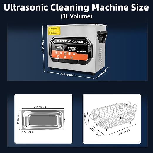 Ultrasonic Cleaner 3L 120W Digital Ultrasonic Cleaning Machine with Upgraded Degassing & Gentle Mode, 40kHz, with Heater & Timer for Tools, Jewelry, Watches, Glasses, Dentures, Small Parts