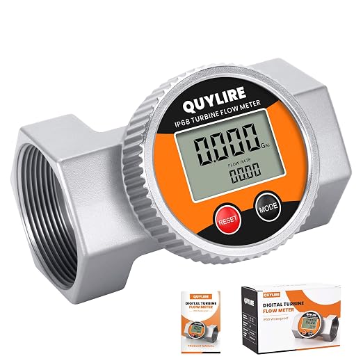 Waterproof 2 Inch Water Flow Meter, 16-160 GPM Digital Inline Fuel Flowmeter with NPT Thread for Hot/Cold Water, Diesel, Gasoline, Oil & Liquids, Supports Gallon, Liter, GPM, LPM, m³, QTS, PTS