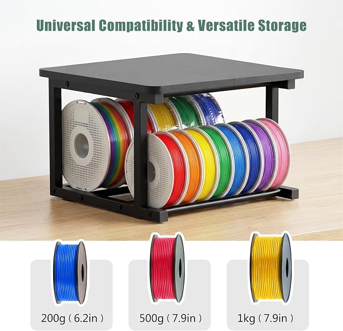 3D Printer Stand for Desk 3D Printer Table with Filament Storage 2 Tiers 3D Printer Filament Storage Rack Desktop Heavy Duty Sturdy Anti-Vibration Holds 10 Spools for Home Office Workshop