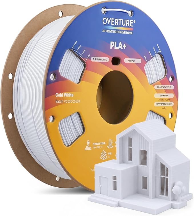 OVERTURE High Speed PLA+ 3D Printer Filament 1.75mm, Upgraded Rapid PLA 2.0 with Enhanced Toughness & Stability, 1kg Spool (2.2lbs) Fit Most FDM 3D Printers (Cold White)