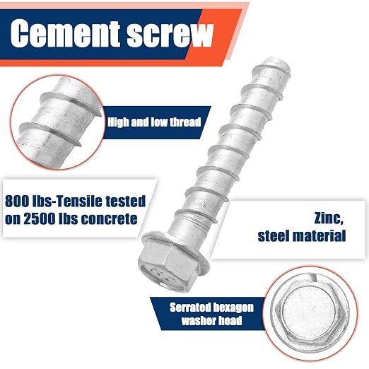 Tandefio 80 Pack 5/8" X 4" Galvanized Concrete Screws Large Diameter Anchors Concrete Screw Anchor Bolts Masonry Screw for Anchoring to Masonry Brick or Block