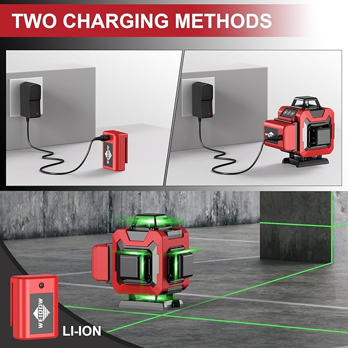 WEIDDW Laser Level with Tripod, Self Leveling Laser Level 4x360°, Green Line Laser 4D Laser Leveler Tool with 2Pcs Lithium Batteries for Picture Hanging, Tile, Home Renovation(SizeX)
