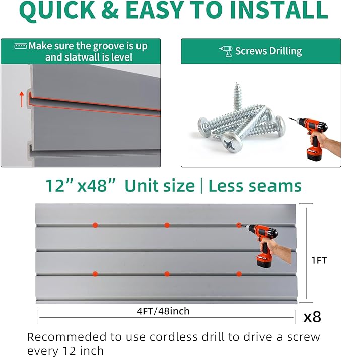 FRAYSCENT Slat Wall Paneling Garage Slat Wall Storage Systems Slatwall Panels Power Tool Organizer Wall Mount, PVC Garage Storage & Organization Products Slate Board (Grey, 4ft x 8ft)