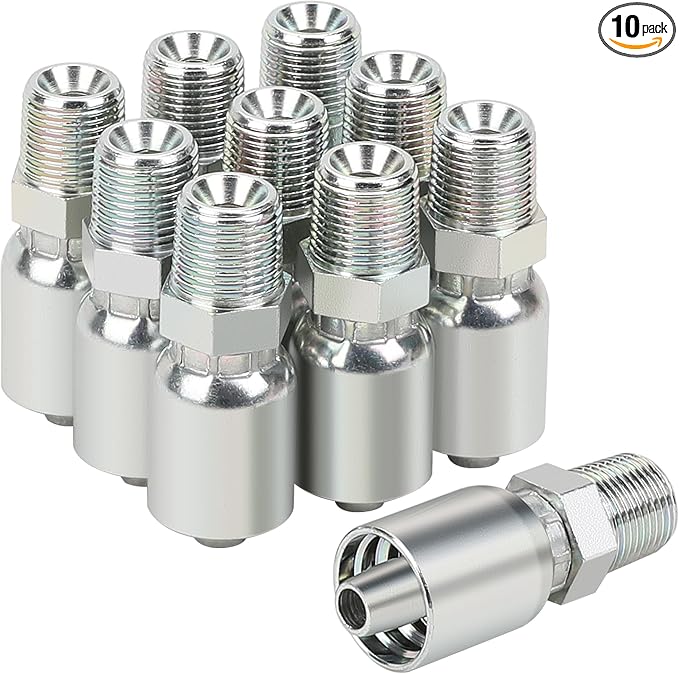 3/8’’ Hose x 3/8’’ NPT Male Hydraulic Hose Crimp Fittings, 10PCS Set for Single Wire Hydraulic Hose
