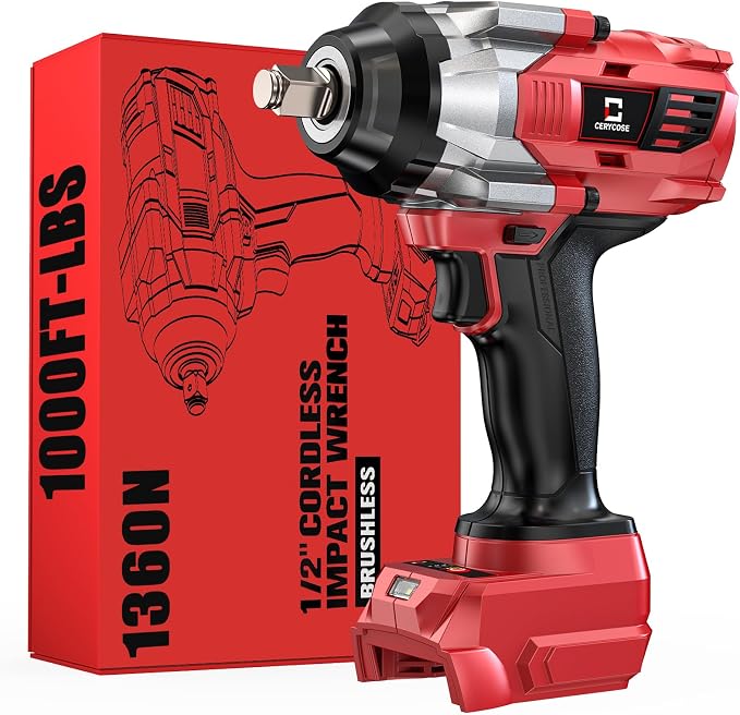 Cerycose Cordless Impact Wrench 1/2 inch for Milwaukee 18V Battery, 900Ft-lbs (1200N.m) Brushless High Torque Impact Gun (No Battery)