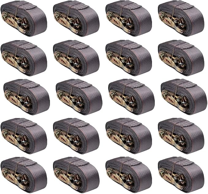 Mytee Products (20 Pack) 2'' x 16' E Track Straps w/Spring E-Fittings - Grey Ratchet Etrack Straps w/Heavy Duty 4000 lbs Breaking Strength for Enclosed Trailers, Trucks & Vans