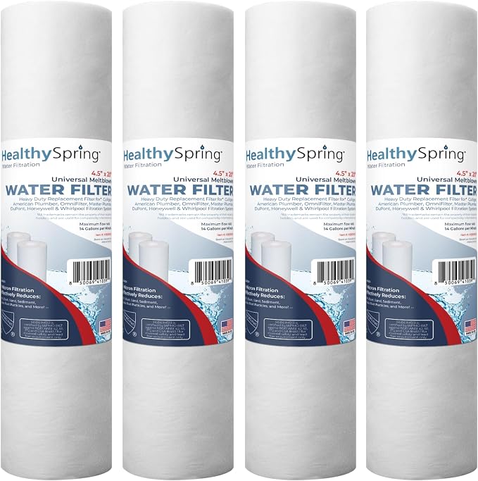 High-Performance 1 Micron 20 x 4.5 Whole House Sediment Filter Cartridge 20 inch Water Filter Replacement Compatible with DGD-2501-20, FP25B, AP810-2, Made in USA, 4-Pack