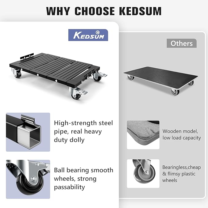 KEDSUM 1800LBS Furniture Dolly with Panel, Heavy Duty Appliance Dolly with 100% Thicken Steel Frame, Flat Movers with Brake System, All Terrain Used for Moving, Warehouse, 24 in. x 17 in.