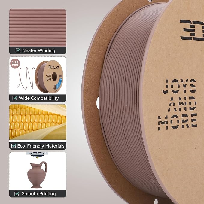 3DHoJor Matte PLA Filament 1.75mm, Upgrade 1kg*4 Bundle Cardboard Spool PLA Filament 1.75 PLA 3D Printing Filament, Print with Most 3D Printers 3D Filament-Brown