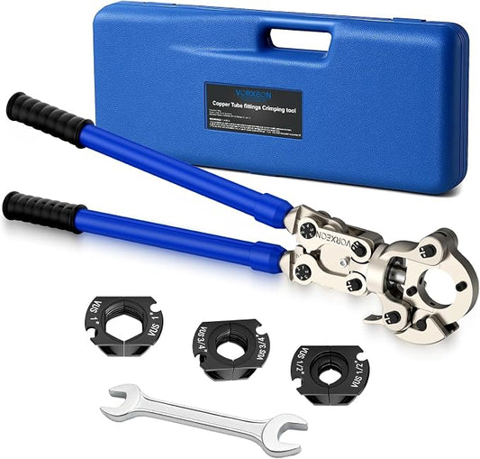 Propress Tool for Copper Pipe Mechanical Copper Tube Crimping Tool with 1/2, 3/4 and 1 inch Dies One-Squeeze Completion Crimper Telescopic handle