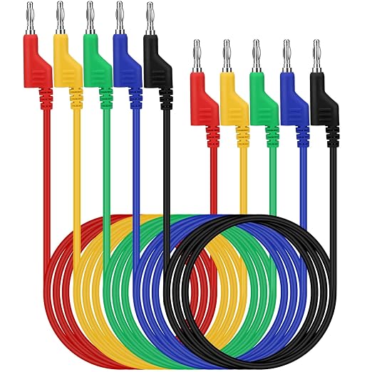 SWANLAKE 5-Piece Dual-Ended Banana Plug Test Leads, 1000V 15A 3.5ft/1M Multimeter Electrical 4mm Banana-Plug, Flexible Copper Banana Cable, Electrical Test Wires