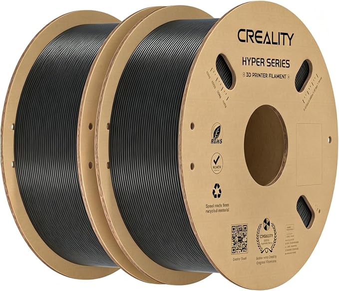 Creality Hyper PLA Filament 1.75mm 2KG(4.4lbs), High Speed PLA 30-600mm/s Rapid 3D Printer Filament, Dimensional Accuracy +/-0.02mm, Fit Most FDM 3D Printers, Black & Black