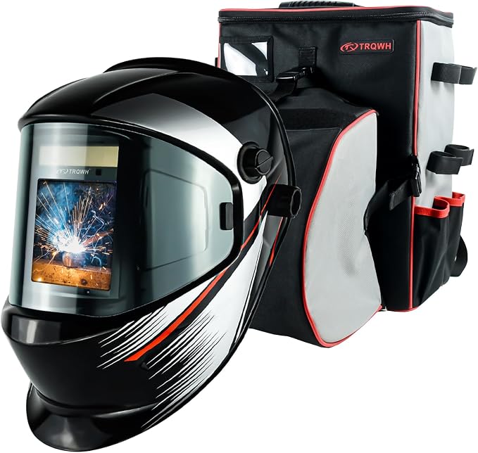 TRQWH Panoramic 180° Large Viewing True Color Solar Powered Welding Helmet & Welding Backpack for Men Waterproof Reinforced Bottom Large Capacity Extreme Gear Pack