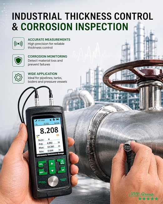 Ultrasonic Thickness Gauge Industrial-882X / Steel, Metals, Plastic, Glass, PVC, Pipes Thickness Gauge Meter – Range 0.039 to 11.811 inch (1-300mm) | Color LCD