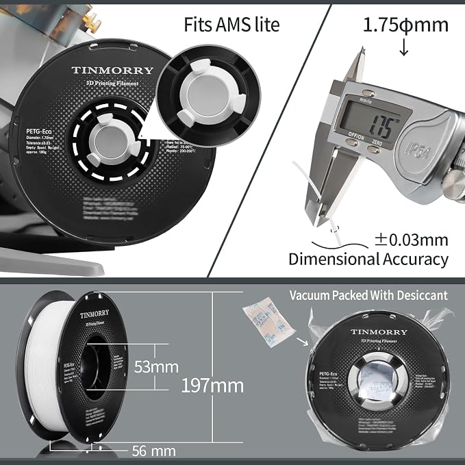 TINMORRY PETG Filament 1.75, Rapid PETG-Eco 3D Printer Filament, Compatible with Most FDM 3D Printers, 1 KG 1 Spool, Cold White