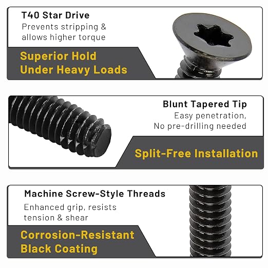 BCP Fasteners 5/16-18 x 2-1/2" Trailer Deck Screws 100 Qty - Black Trailer Screws for Trailer Flooring & Floorboards, Flat Head, T40 Star Drive, Type F, Compatible with Hardwoods & Softwoods - BCP1220
