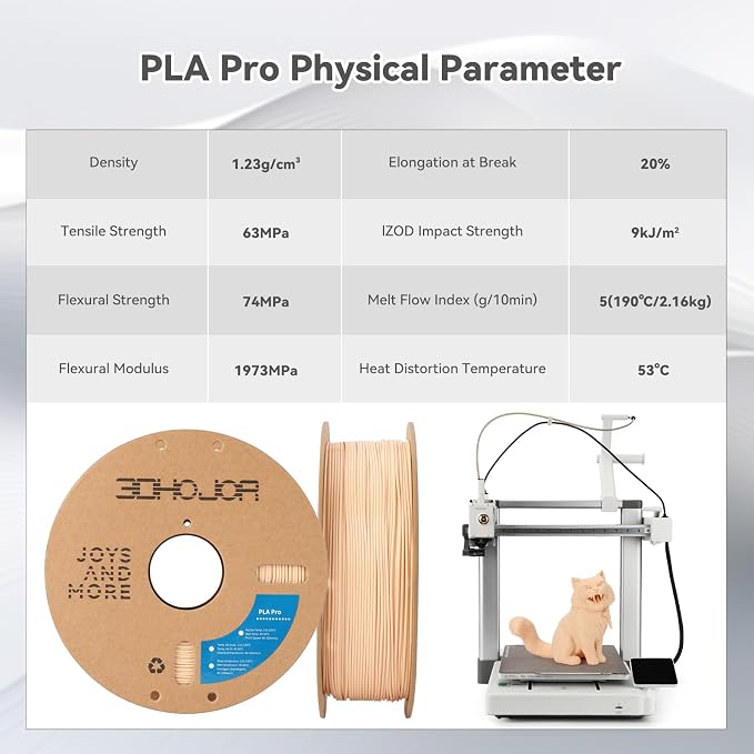 3DHoJor PLA Pro (PLA+) Filament 1.75mm, 3D Printer Filament, Cardboard Spool, +/- 0.03mm Accuracy, Beige, 1kg