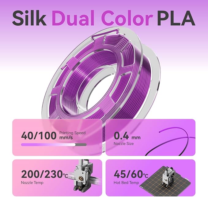 Chitu Systems Conjure Silk PLA 3D Printer Filament, 1.75mm Dual Color Filament, Silk Black Red+Gold+Purple+Dark Green 4x200g/1.8lb