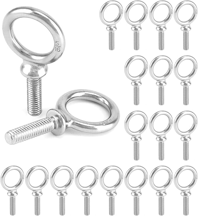 QWORK Eye Bolt, 20 Pack 5/16"-18 x 1-1/8" Marine Grade Stainless Steel Lifting Ring Threaded Eyebolt Machinery Shoulder Eyebolts