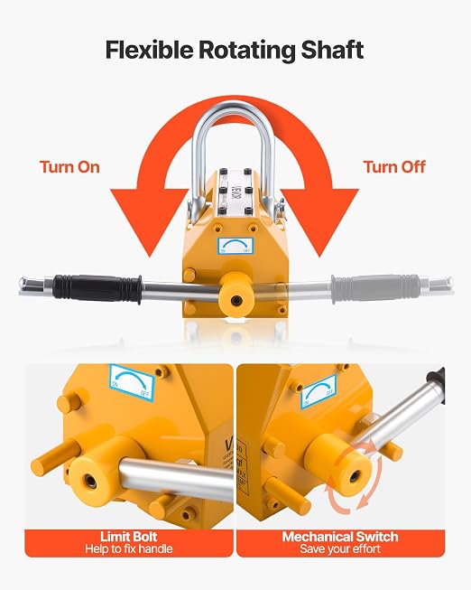 VEVOR Permanent Magnetic Lifter, 1320 lbs Pulling Capacity, Heavy Duty N42 Neodymium Lifting Magnet with Release Handle and Steel Hook, Used in Shop Crane and Hoist, for Lifting Plate Steel, Board