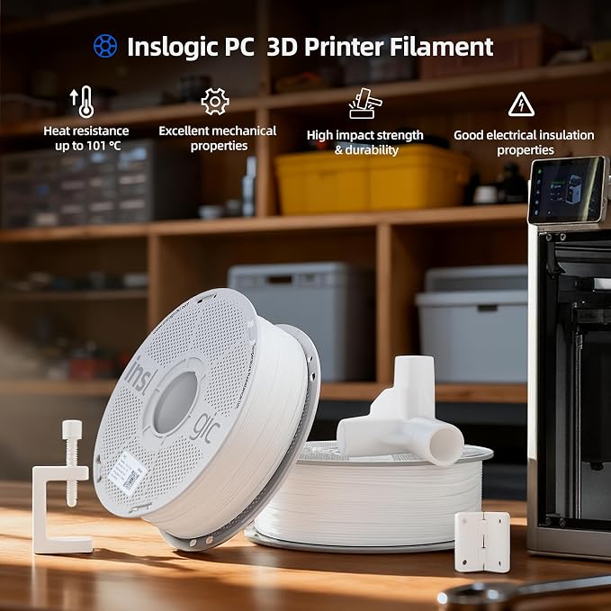 Inslogic PC Filament 1.75mm, 1KG Polycarbonate 3D Printer Filament, Tough & Ductile, Heat Resistant, Low Warping, Faster Printing for Functional & Industrial Parts (Natural White)