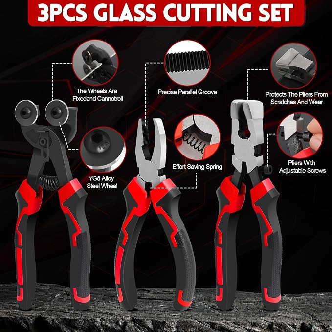 YOTINO Glass Cutters Tools 33PCS Stained Glass Kit,Running Pliers Breaking Pliers Oil Feed Glass Cutter Set Cut Complete Stained Glass Supplies for Stained Glass, Tiles, Mosaic Cutting