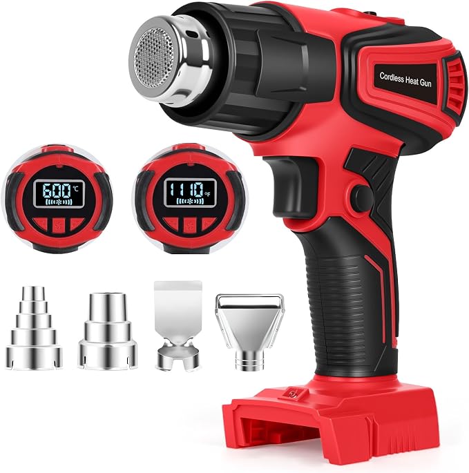 Cordless Heat Gun Compatible with Milwaukee M18 Battery, Fast Heating Variable Temp (122°F~1112°F) Hot Gun LCD Display and 4 Nozzle for Shrink Tubing, Resin, DIY(No Battery, Not Made by Milwaukee)