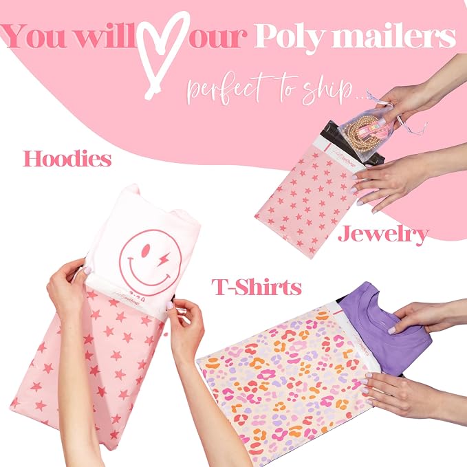 Pretty Package Store 6x9 Designer Poly Mailer 100 Pack Heavy Duty Waterproof Self Seal Shipping Bags for Small Business Large Mailing Envelopes Bulk Tear Resistant Packaging Pastel Cross Faith