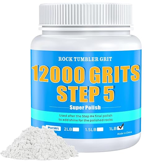 12000 Grit Aluminum Oxide Rock Tumbler Polish – Final Stage (Step 5), Ultra-Fine High Gloss Polishing Powder for Rocks, Gems, Glass & Jewelry Making, Polish Refill, 1 lb