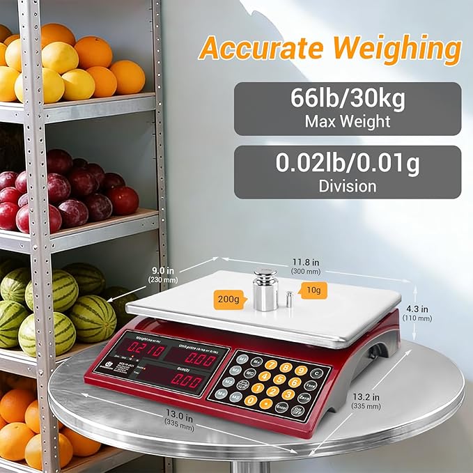 66lb Digital Commercial Kitchen Scale with Price Computing - Rechargeable Stainless Steel Food Scale for Meat, Produce, Fruit & Vegetables, Dual Display with Memory Function (Not for Trade)