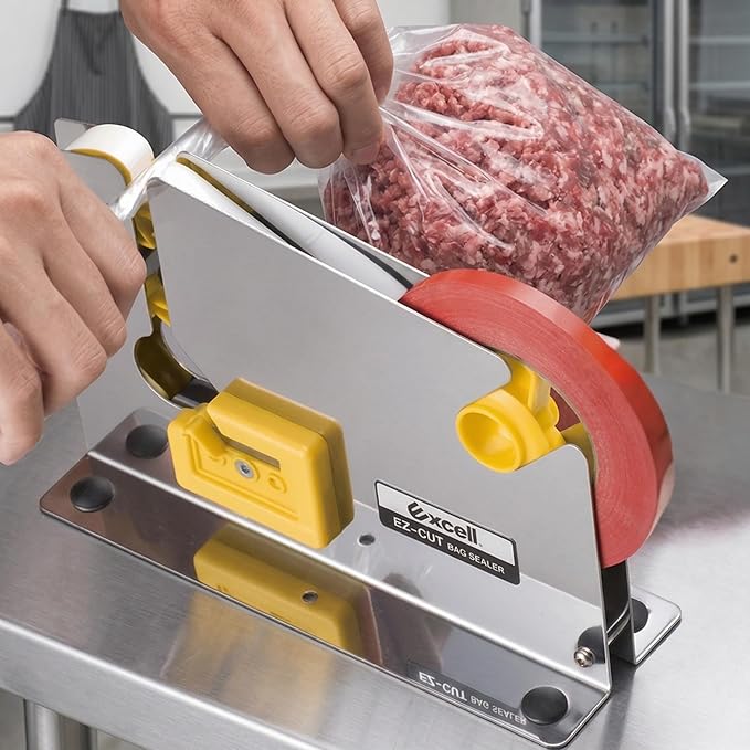 ICO by Excell Tape Bag Sealer, Bag Taper with Integrated Trimmer & Stabilizer, Heavy Duty for Meat Packaging, Bakeries & Cold Storage, 0.5" Wide with 3" Core