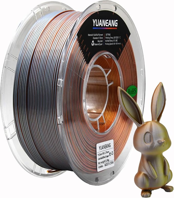 Silk Tricolor PLA Filament 1.75mm, ±0.03mm Precision, 1kg Spool (2.2 lbs), Smooth Multi-Tone Gradient PLA, Silk Gold Silver Bronzer