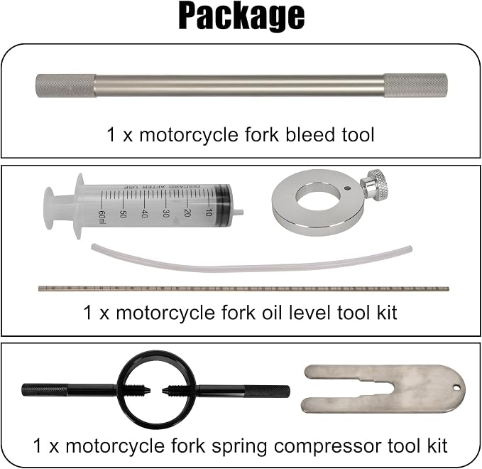 Motorcycle Fork Service Tool Kit - PSLER Fork Spring Compressor, Oil Level and Damper Rod Bleed Tool