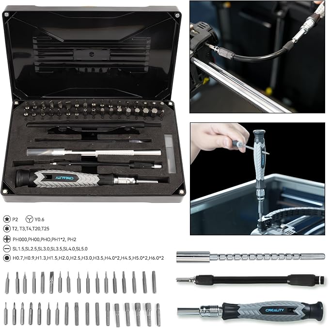 Creality 3D Print Tools Warp Kit 74PCS Comprehensive 3D Printing Tools for 3D Printer Assembling, Nozzle Cleaning, Model Removal Crafting Detailing, Filament Cutting Multi Purpose 3D Printer Tools