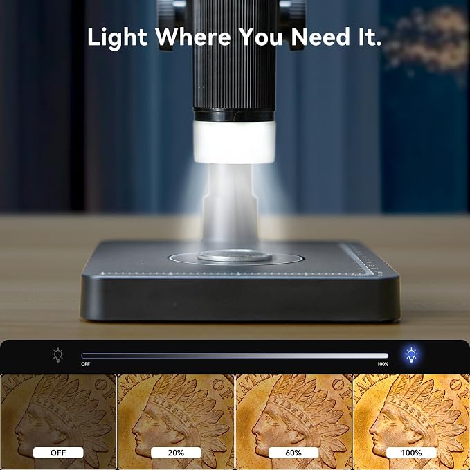 Elikliv EDM4C Coin Microscope with Scale：4.3" Digital Microscope with Adjustable LED, Error Coin Magnifier with Screen & Weighing Scope for Collectors, Jewelers, Students, Windows/Mac Compatible