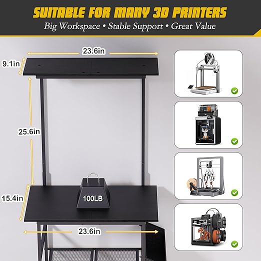 Emfogo 3D Printer Stand with Filament Storage, 5 Tier 3D Printer Table with Storage Bag, 3D Printing Desk Wall Anchorage for Home Office Workshop Studio (19.7" L×16.1" W×63.8" H)