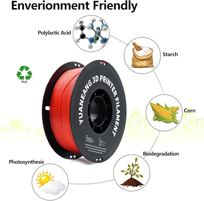 Red PLA 3D Printer Filament 1.75mm, 1kg Spool, Bright Smooth Finish, ±0.03mm Precision, Low-Warp & Easy Printing, Ideal for Models, Crafts, Prototypes & Eye-Catching Display Prints
