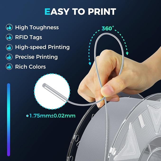 Creality Hyper PLA Filament RFID 3D Printer Filament:High Speed 30-600mm/s,1kg(2.2lbs) Spool Support CFS 1.75 mm, Fits for Most 3D Printers and K2 Plus Combo,Grey PLA