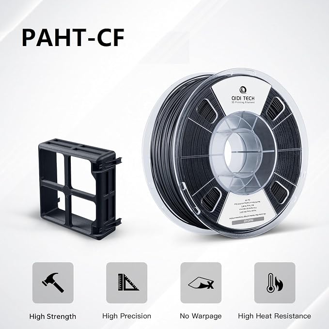 R QIDI TECHNOLOGY PAHT-CF Carbon Fiber high Temperature Nylon Filament 1.75mm,1Kg Spool 3D Printing Filament, high Strength, high Precision，Black