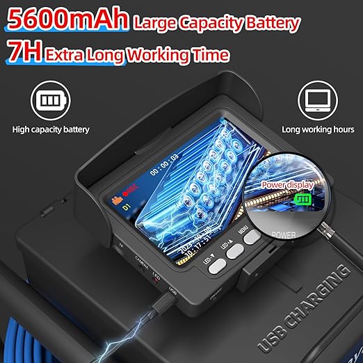Sanyipace Sewer Camera 100FT/30M, 5600mAh Battery, 0.67in/17mm Pipe Inspection with Light, DVR & Audio Recorder, 4.3" Screen, 8 LEDs, 1000TVL Plumbing Snake, Included 16GB Card
